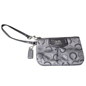 Coach Top Zip Wristlet Grey Silver Pouch